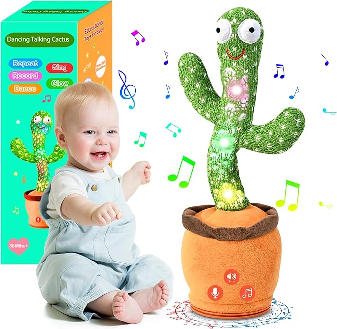 Dancing Talking Cactus Toy for Baby Toddler, Boys Girls Gifts Singing Mimicking Cactus Toy Recording Repeating What You Say Cactus Baby Toy with 120 English Songs