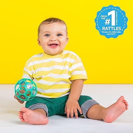 Bright Starts Oball Easy-Grasp Rattle BPA-Free Infant Toy in Teal, Age Newborn and up, 4 Inches