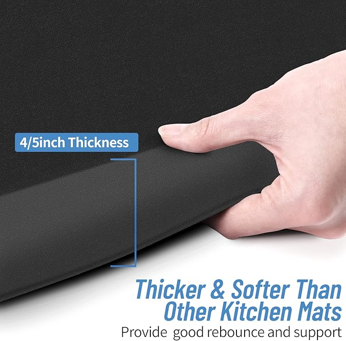 4/5 Inch Thick Kitchen Mat - Cushioned Anti Fatigue Mats for Kitchen Floor - Easy to Clean, Waterproof, Non-Slip Kitchen Rug for Sink, Office, Kitchen (17''x24'' Black)