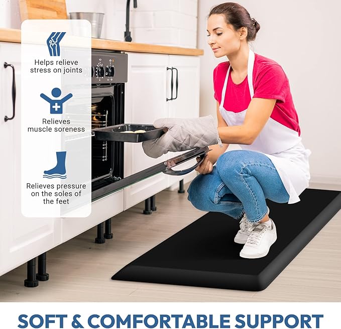 4/5 Inch Thick Kitchen Mat - Cushioned Anti Fatigue Mats for Kitchen Floor - Easy to Clean, Waterproof, Non-Slip Kitchen Rug for Sink, Office, Kitchen (17''x24'' Black)