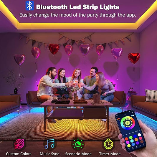 Led Lights for Bedroom 100 ft (2 Rolls of 50ft) Music Sync Color Changing RGB Led Strip Lights with Remote App Control Bluetooth Led Strip