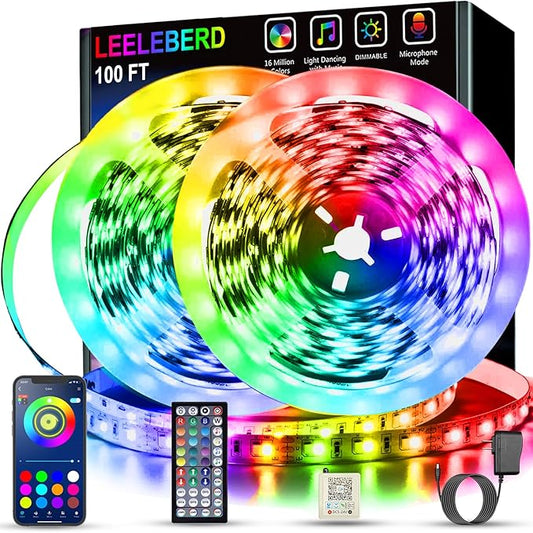 Led Lights for Bedroom 100 ft (2 Rolls of 50ft) Music Sync Color Changing RGB Led Strip Lights with Remote App Control Bluetooth Led Strip