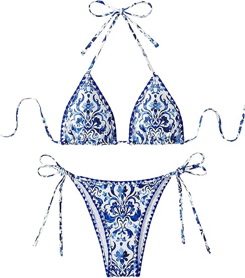 Milumia Women's Two Piece Bikini Set Floral Paisley Halter String Triangle