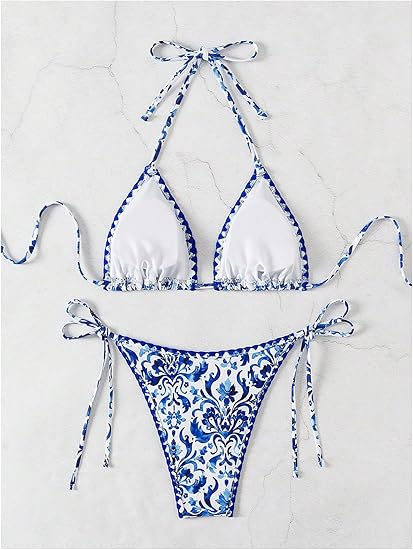 Milumia Women's Two Piece Bikini Set Floral Paisley Halter String Triangle