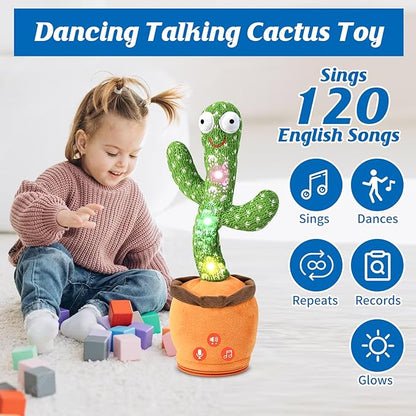 Dancing Talking Cactus Toy for Baby Toddler, Boys Girls Gifts Singing Mimicking Cactus Toy Recording Repeating What You Say Cactus Baby Toy with 120 English Songs