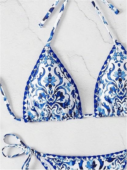 Milumia Women's Two Piece Bikini Set Floral Paisley Halter String Triangle