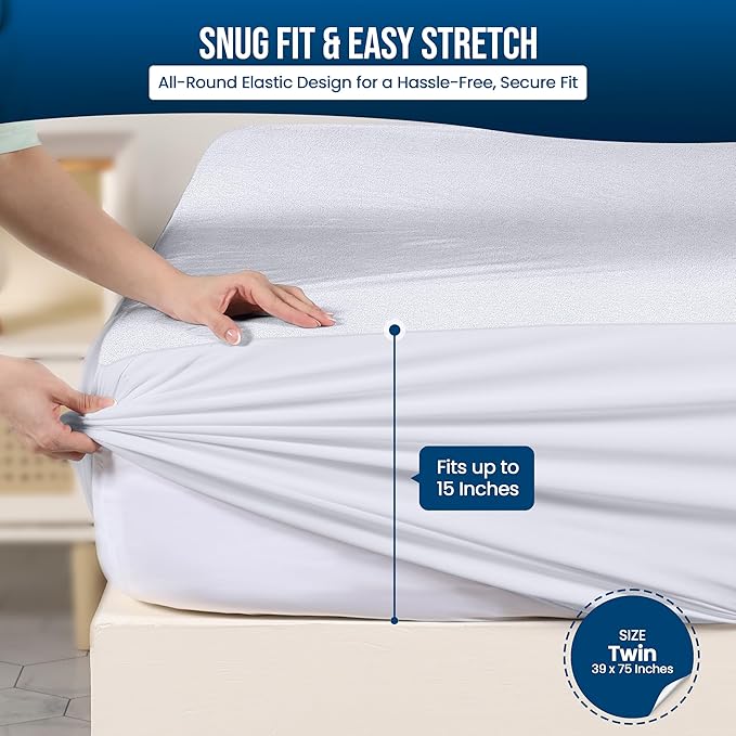 Utopia Bedding Waterproof Mattress Protector Twin Size, Premium Terry Mattress Cover 200 GSM