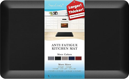 4/5 Inch Thick Kitchen Mat - Cushioned Anti Fatigue Mats for Kitchen Floor - Easy to Clean, Waterproof, Non-Slip Kitchen Rug for Sink, Office, Kitchen (17''x24'' Black)