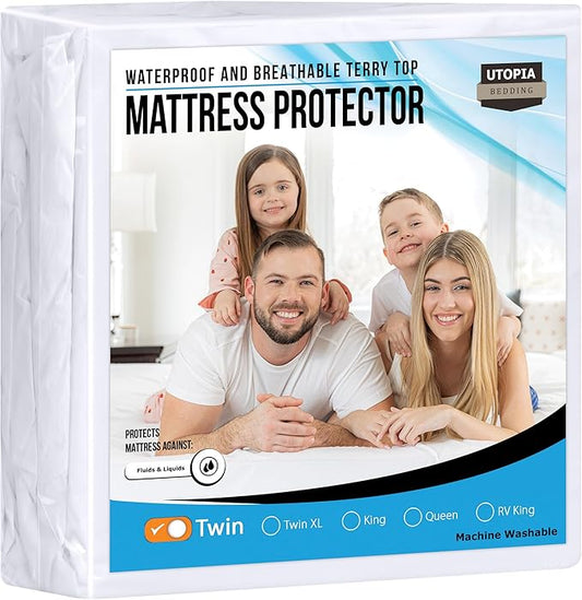 Utopia Bedding Waterproof Mattress Protector Twin Size, Premium Terry Mattress Cover 200 GSM
