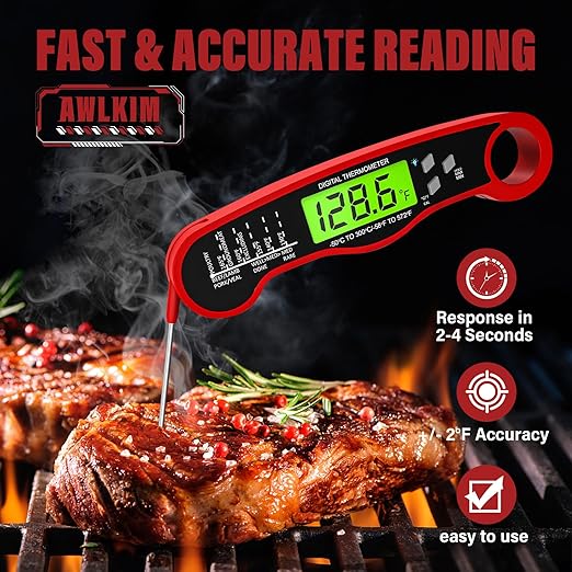 Digital Meat Thermometer for Cooking - Waterproof Kitchen Thermometer with Backlight and Hold, Fast Instant Read Food Thermometer