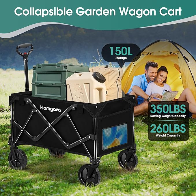 Collapsible Folding Wagon Cart 150L,Heavy Duty Garden Cart with All Terrain Wheels