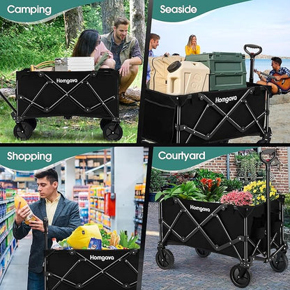 Collapsible Folding Wagon Cart 150L,Heavy Duty Garden Cart with All Terrain Wheels