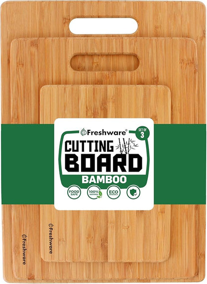 Bamboo Cutting Boards for Kitchen [Set of 3] Wood Cutting Board for Chopping Meat, Vegetables, Fruits, Cheese,