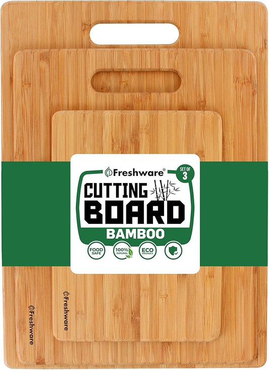 Bamboo Cutting Boards for Kitchen [Set of 3] Wood Cutting Board for Chopping Meat, Vegetables, Fruits, Cheese,