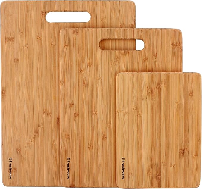 Bamboo Cutting Boards for Kitchen [Set of 3] Wood Cutting Board for Chopping Meat, Vegetables, Fruits, Cheese,