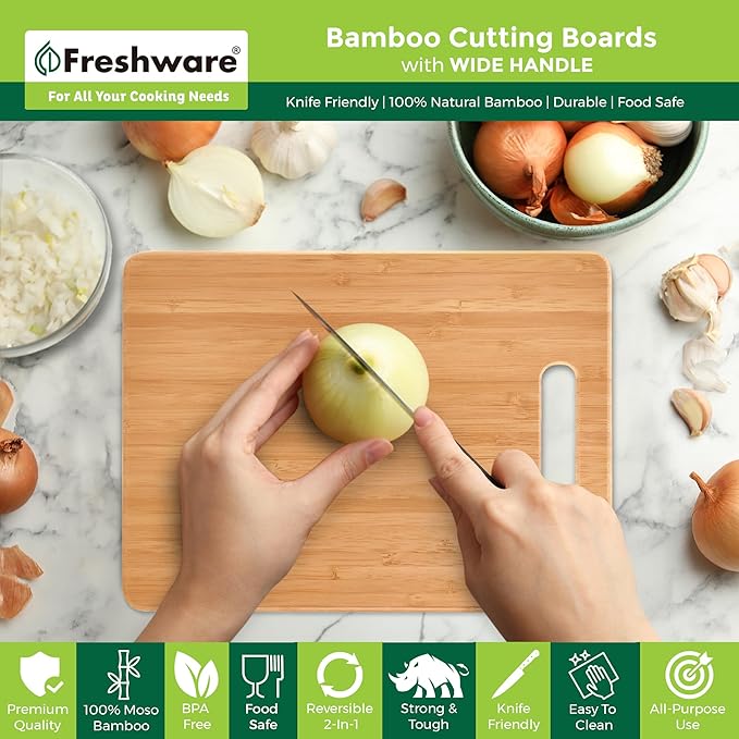 Bamboo Cutting Boards for Kitchen [Set of 3] Wood Cutting Board for Chopping Meat, Vegetables, Fruits, Cheese,